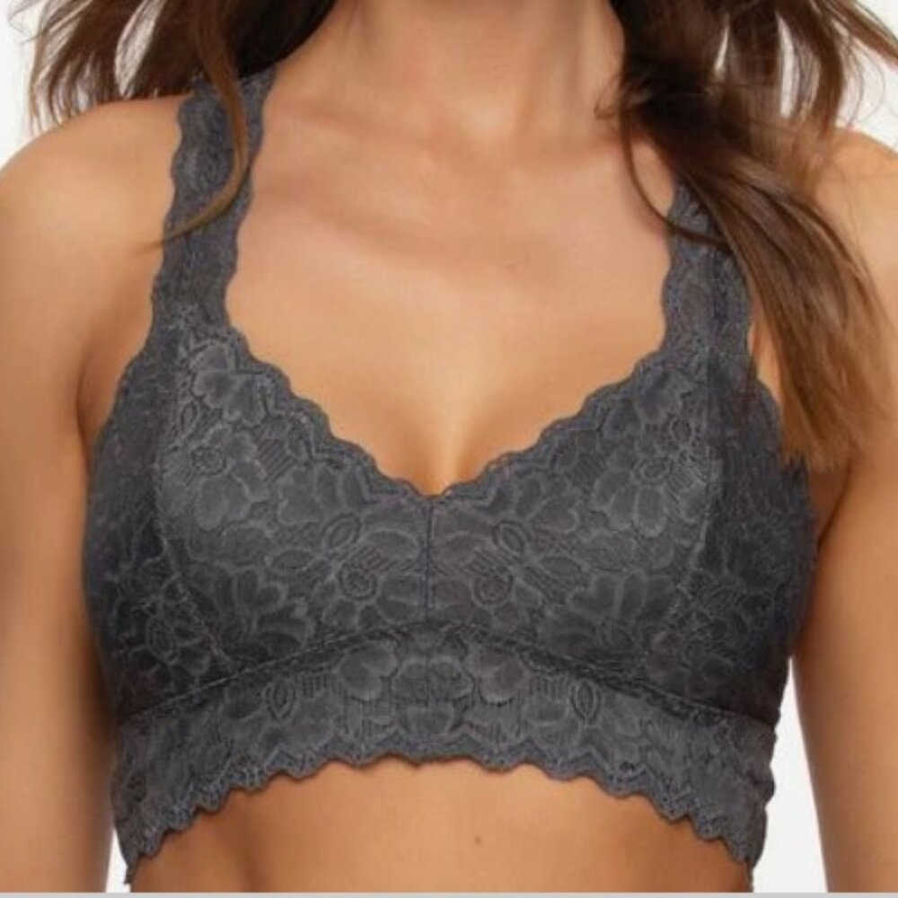 Felina Lingerie Wireless Grey Lace Racerback Bralette, M